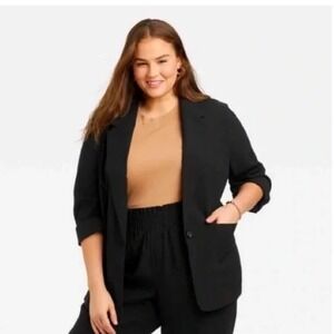 A New Day Black Blazer Jacket Women's 3X Plus Size Classic Button Front Pockets